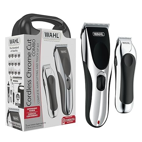 Wahl Clipper Cordless Chrome Pro Hair Clippers for Men and Battery Hair Trimmer Combo for Full Haircuts and Touch-Up Trims